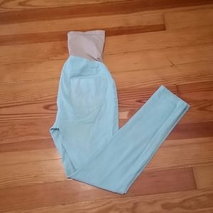 Full panel teal maternity skinny jeans